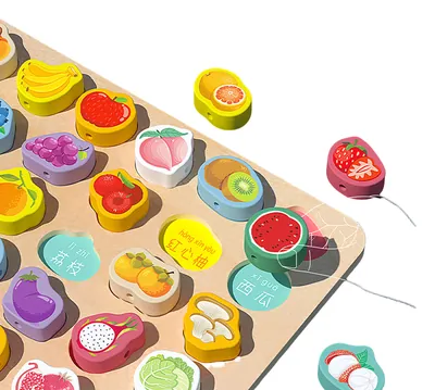 Educational 3d Puzzle Board Fruits Animals Big Particle Thread Rope Toy for 2 4 Years Kids' view 4