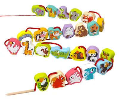 Educational 3d Puzzle Board Fruits Animals Big Particle Thread Rope Toy for 2 4 Years Kids' view 2