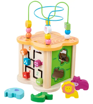 Montessori Motor Skills Wooden Activity Cube 12-18 Months Bead Maze Shape Sorter Toy — wooden bead mazes & fine motor wholesale