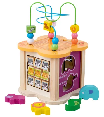 Montessori Motor Skills Wooden Activity Cube 12-18 Months Bead Maze Shape Sorter Toy view 2