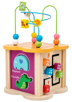 Montessori Motor Skills Wooden Activity Cube 12-18 Months Bead Maze Shape Sorter Toy view 4