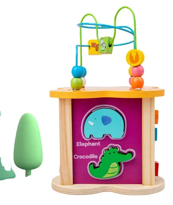Montessori Motor Skills Wooden Activity Cube 12-18 Months Bead Maze Shape Sorter Toy view 3