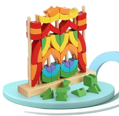 Novel Montessori Educational Stacking Gift Set Unisex Children Wooden Creative Rainbow Blocks view 5