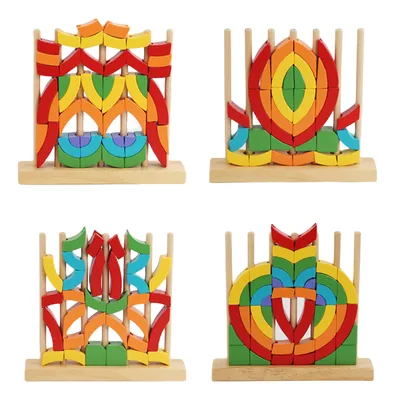 Novel Montessori Educational Stacking Gift Set Unisex Children Wooden Creative Rainbow Blocks view 3