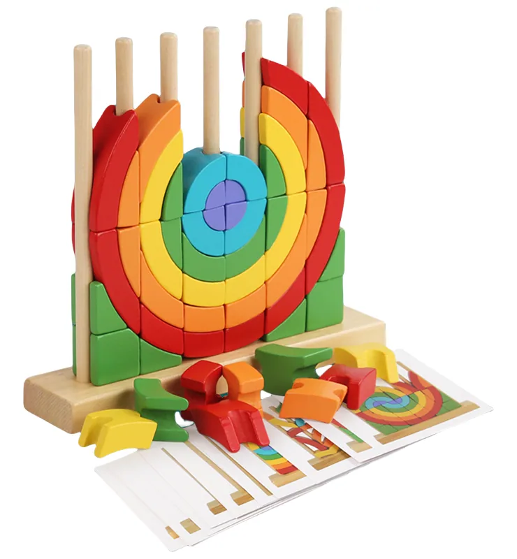 Novel Montessori Educational Stacking Gift Set Unisex Children Wooden Creative Rainbow Blocks — wooden building blocks & construction wholesale