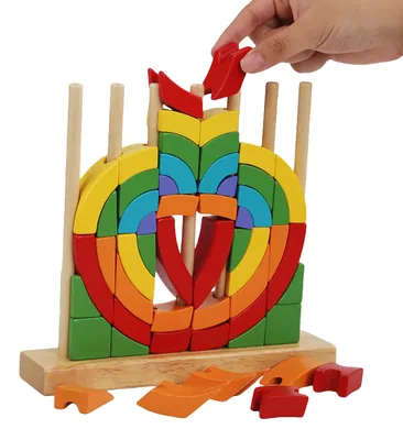 Novel Montessori Educational Stacking Gift Set Unisex Children Wooden Creative Rainbow Blocks view 2