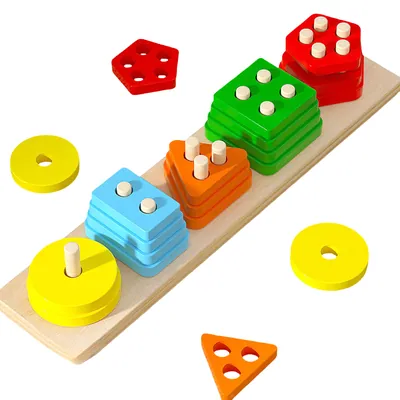 Color Recognition Stacker S Sorter Wooden Puzzles for Toddlers and Kids Unisex Learning Gift view 2