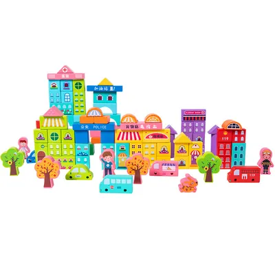 Hy Toys Block Assembly Puzzle 100 Pieces Urban Traffic Building Blocks Large Particle Wood — wooden building blocks & construction wholesale