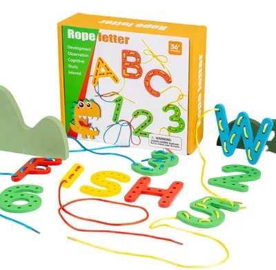Children's Wood Block Set Cognitive Matching Letter Puzzle and Number Rope Building Model Toy view 4
