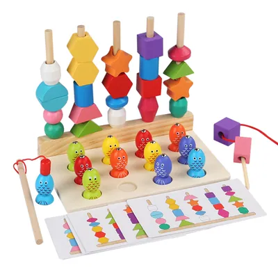Montessori DIY Wooden Beads Sequencing Toy Set Stacking Blocks Lacing Beads Fishing Toys — wooden bead mazes & fine motor wholesale
