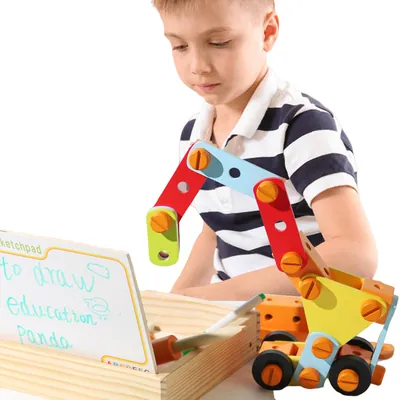 2312 Unisex Wooden Multifunctional Nut Game Box Tool Lacing Toys Building Blocks for 2-4 view 2