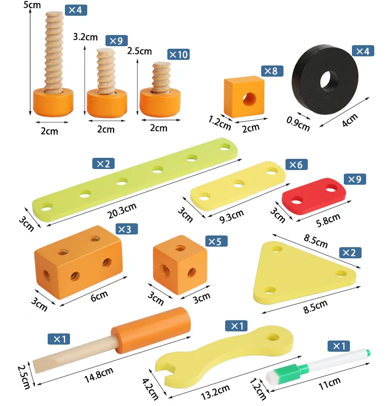 2312 Unisex Wooden Multifunctional Nut Game Box Tool Lacing Toys Building Blocks for 2-4 — wooden building blocks & construction wholesale