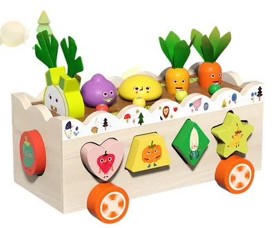 Unisex Wooden Farm Vegetable Tractor Set S Montessori Early Toy Fishing Catching Worms Game 2 view 4