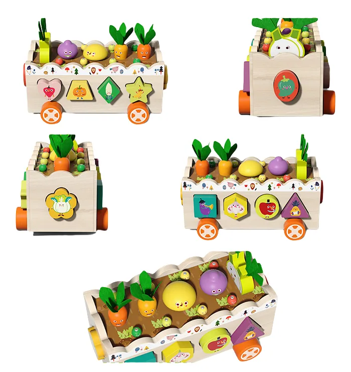 Unisex Wooden Farm Vegetable Tractor Set S Montessori Early Toy Fishing Catching Worms Game 2 — wooden pretend play & role play wholesale