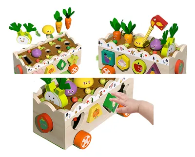 Unisex Wooden Farm Vegetable Tractor Set S Montessori Early Toy Fishing Catching Worms Game 2 view 2