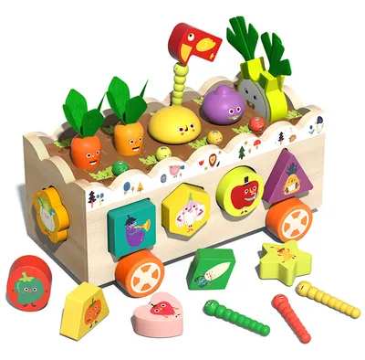 Unisex Wooden Farm Vegetable Tractor Set S Montessori Early Toy Fishing Catching Worms Game 2 view 3