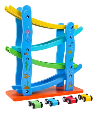 Wooden Toys Glider Four-storey Track Slide Block Roller Coaster Track Car Children's Inertial — wooden vehicles, tracks & ramps wholesale