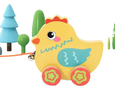 Early Learning Wooden Animal Cognition Toy for Kids Educational Trailer Walker Cart Bell view 2