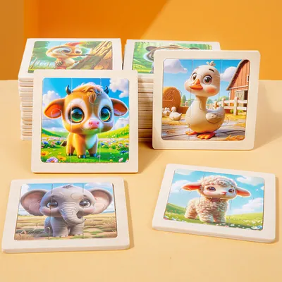 6-Piece Cartoon Animal Wooden Puzzle for Kids 2-3-5 Kindergarten Early Educational DIY Toy — wooden puzzles & tangrams wholesale