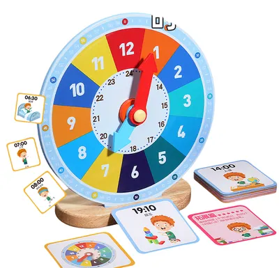 Montessori Wooden Clock Toy Time Card Learning Gift for Toddlers 2 to 4 Years Box Packed view 3