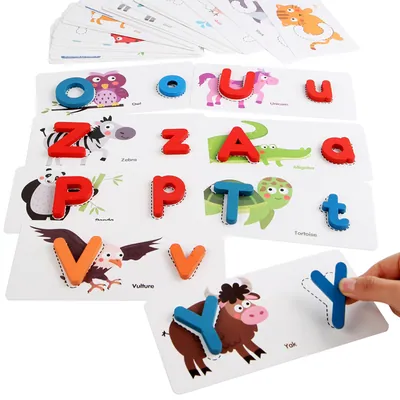 Kids Toy Spelling Game Alphabet Spelling Cards ABC Letter Matching Wooden Blocks Toy view 2