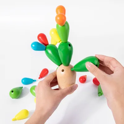 Educational DIY Assembling Game Wooden Stacking Rainbow Blocks Cactus Balance Puzzle Kids' Toy view 3