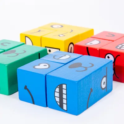 Montessori Mini Wooden Expression Puzzle Building Block Face Changing Logical Thinking — wooden building blocks & construction wholesale