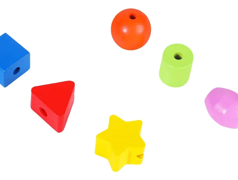 42pcs Unisex Montessori Wooden Lacing Beads Primary String Threading Toy with Rainbow — wooden bead mazes & fine motor wholesale
