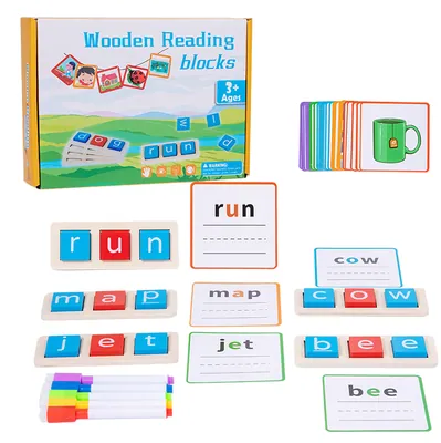 Early Educational Unisex Wood Reading Blocks Toy Kid's Alphabet Cognition Word Spelling Game — wooden math & teaching aids wholesale