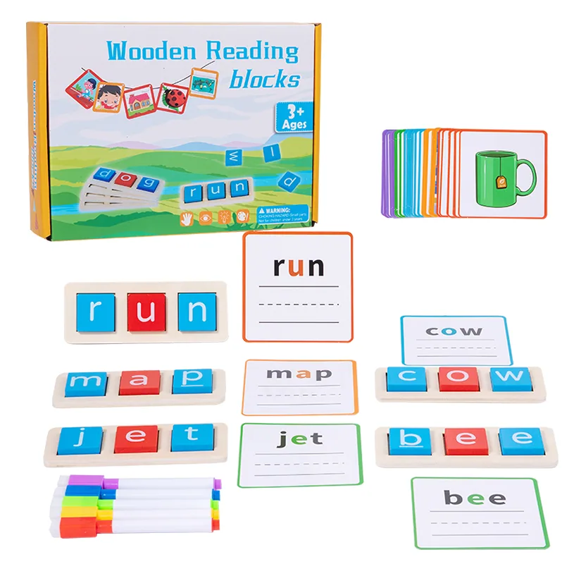 Early Educational Unisex Wood Reading Blocks Toy Kid's Alphabet Cognition Word Spelling Game — wooden math & teaching aids wholesale