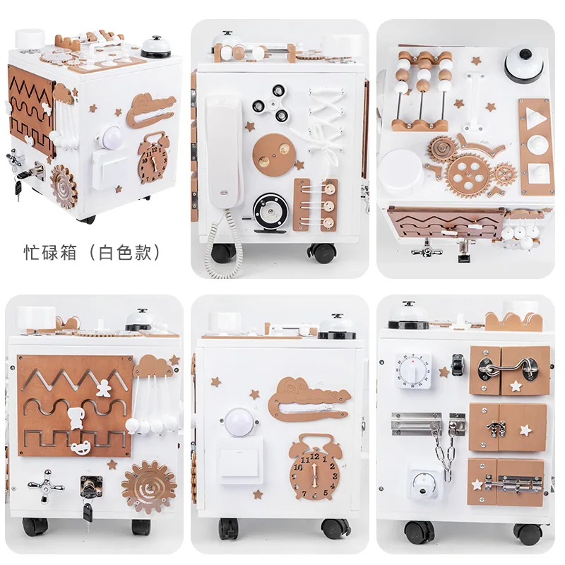 Montessori Inspired Wooden Busy Board Educational Activity Cubes for Toddlers and Kids — wooden building blocks & construction wholesale
