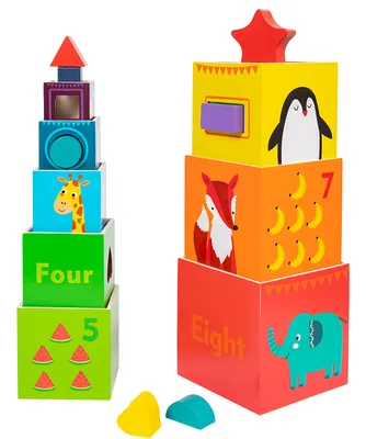 Rainbow Animal Tower Macaron Building Blocks Game Wooden Toys For Kids — wooden building blocks & construction wholesale