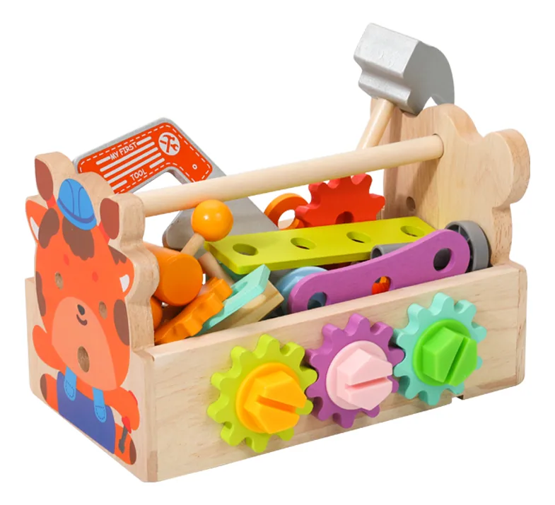 Montessori Kids Wooden Screw Nut Toolbox Game Toys Pretend Activity Toolbox Playing Crafts — wooden pretend play & role play wholesale