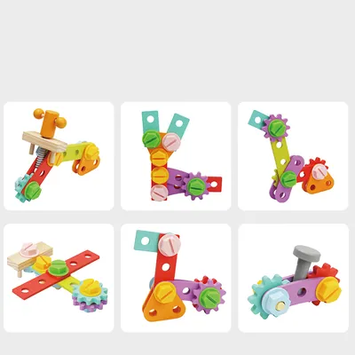 Montessori Kids Wooden Screw Nut Toolbox Game Toys Pretend Activity Toolbox Playing Crafts view 2