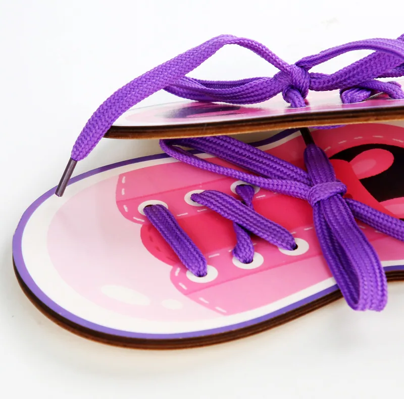 Montessori Wooden Hands-on Skill Shoelace Button Game Early Childh Education Threading Toy — wooden montessori & early learning wholesale