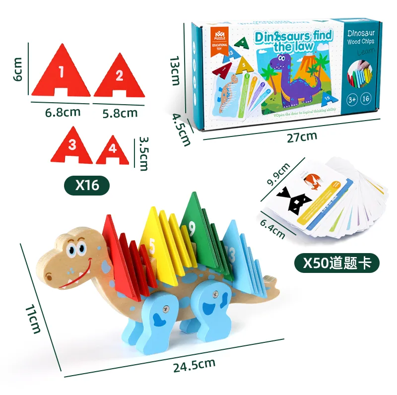Unisex Wooden Building Blocks Dinosaur Animals Mathematics Enlightenment Early Toys Children — wooden building blocks & construction wholesale