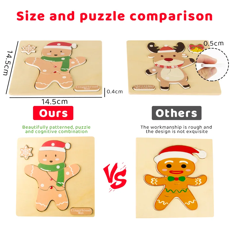 T1148 Custom Logo Children's Christmas Puzzle Set Santa Claus Christmas Tree Board Early — wooden puzzles & tangrams wholesale