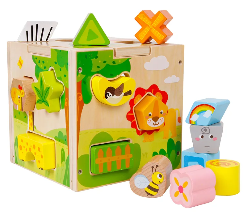 Children Wooden Shape Pattern Matching Blocks Fun Multifunctional Cartoon Intelligence Box — wooden building blocks & construction wholesale