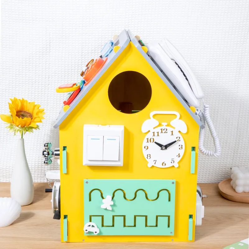 Montessori Multi-Function Unlock Wooden Busy House Unisex Child Educational Games Set Hand Eye — wooden montessori & early learning wholesale