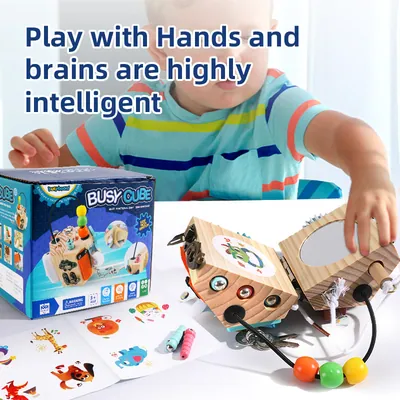 Hot Sales Montessori Sensory Busy Block Cube Unisex Wooden Activity Board for 2-4 Years Kids — wooden sensory & busy boards wholesale