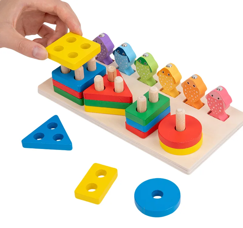 Certified Montessori Wooden Toy for Children Stacking Tower Shape Wood Baby Toy — wooden building blocks & construction wholesale