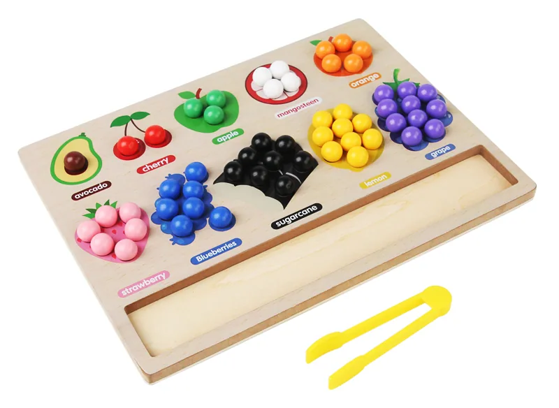 Wooden Color Sorting Toy Set Preschool Kids Fine Movement Practicing Fruit Beads for Unisex — wooden math & teaching aids wholesale