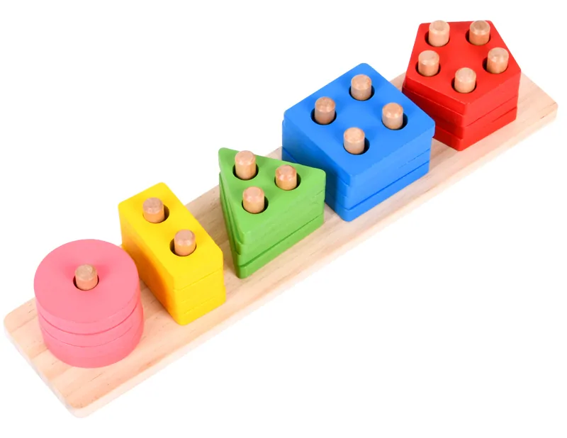 Educational Montessori Children's Baby Toys Wooden Shape Classification Five Column Shape — wooden building blocks & construction wholesale