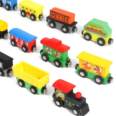 Montessori Unisex 4-Piece Magnetic Wooden Train Toy Set Educational Assemble Train Track Toy view 3