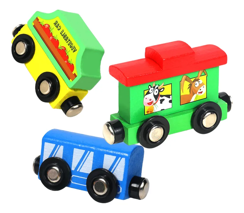 Montessori Unisex 4-Piece Magnetic Wooden Train Toy Set Educational Assemble Train Track Toy — wooden vehicles, tracks & ramps wholesale