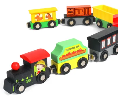 Montessori Unisex 4-Piece Magnetic Wooden Train Toy Set Educational Assemble Train Track Toy view 2