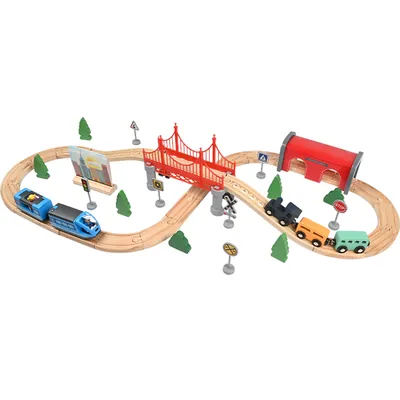 Pine 74 Piece Track Children Educational Play DIY Train Railway Track Wooden Train Set Toy view 2