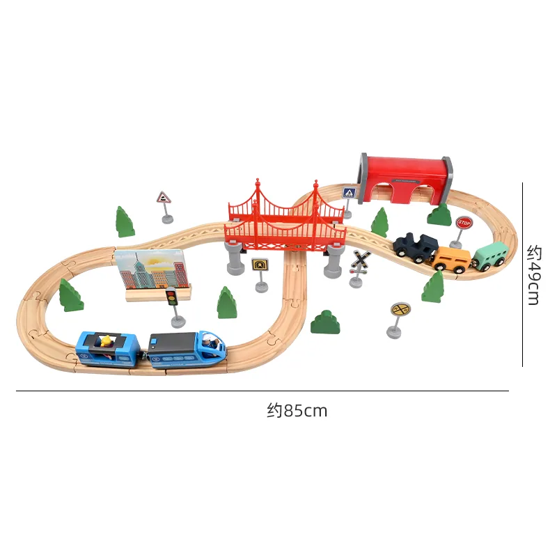 Pine 74 Piece Track Children Educational Play DIY Train Railway Track Wooden Train Set Toy — wooden vehicles, tracks & ramps wholesale