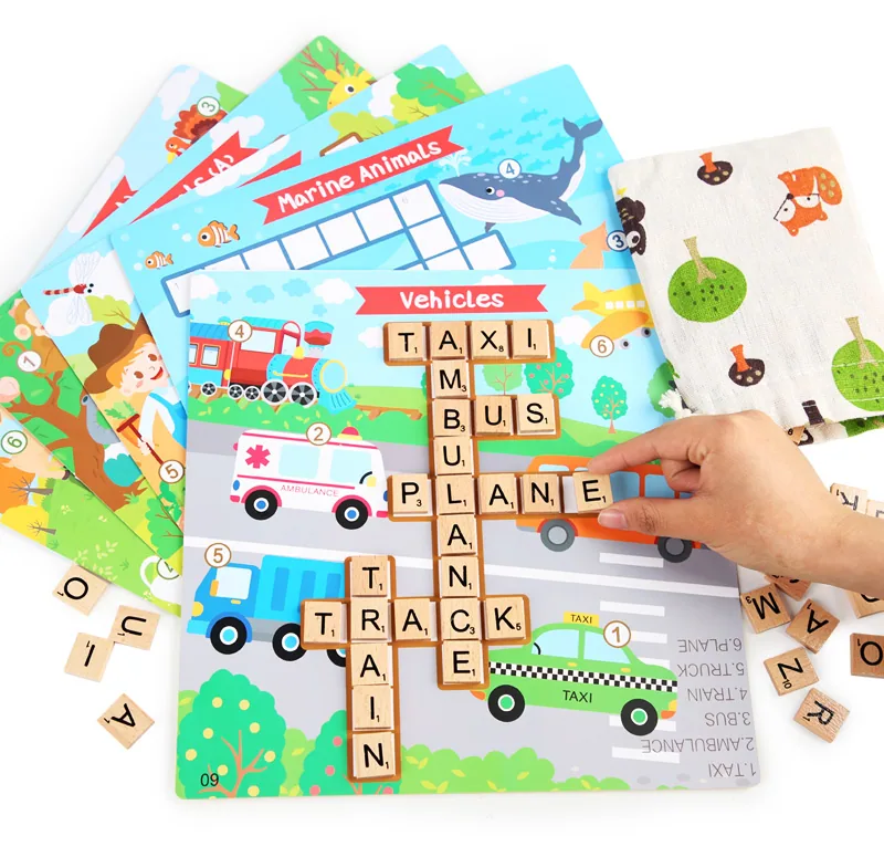 Funny Letter Puzzle Toys Kids Wooden Spelling Games Children Preschool Toys — wooden math & teaching aids wholesale