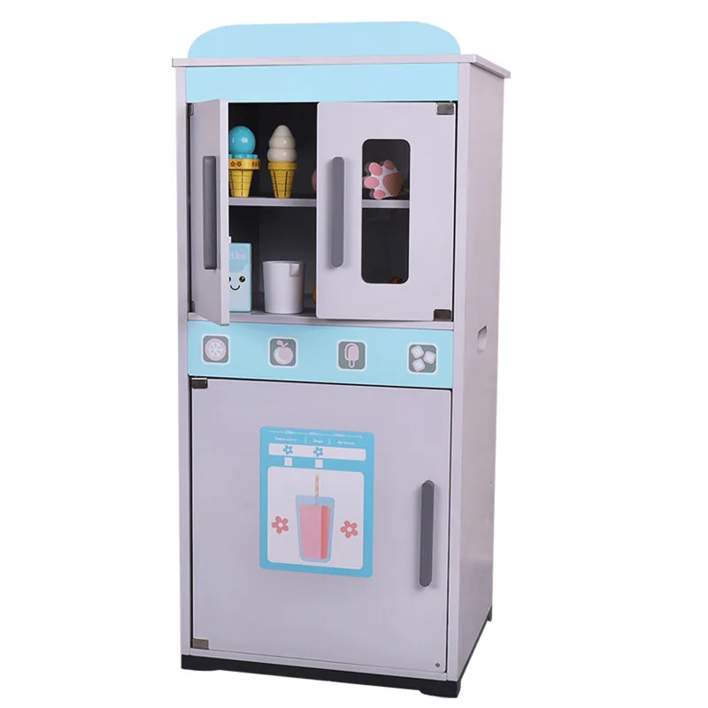 Custom Kitchen Refrigerator Pretend Play Set Light Sound Wooden Toys Children Unisex Girls — wooden pretend play & role play wholesale